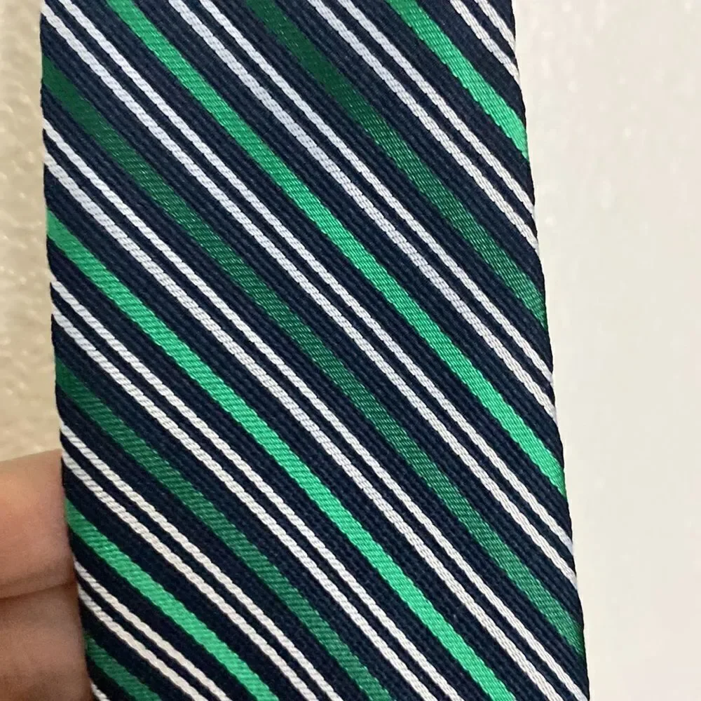 kids clip on tie- green and navy striped